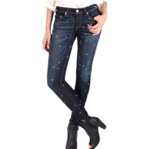Rag Bone Blue Splatter Straight Leg Mid-rise Stretch Jeans Womens Size 27×29 - Picture 2 of 10